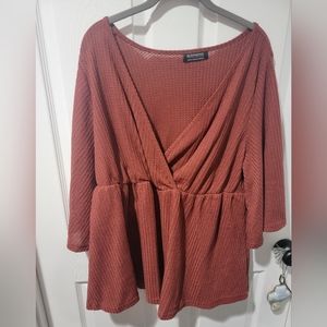 Solid Waffle Knit Flounce Sleeve Ruffles Wrap Tee